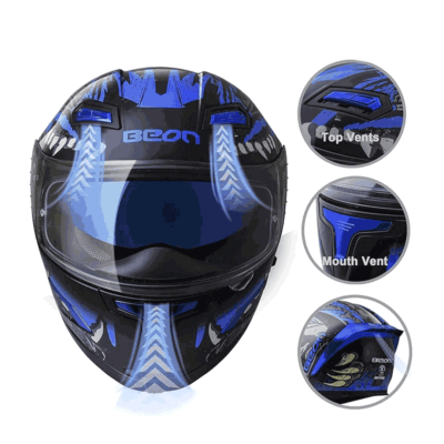 کلاه کاسکت فک ثابت BEON B503 آبی براق